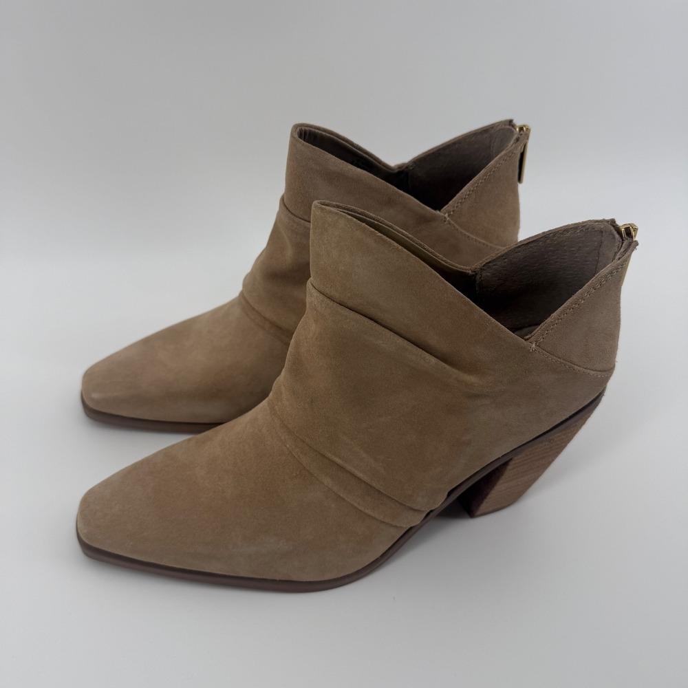 Vince Camuto Ainsley Tortilla Suede Ruched Pointed Toe Ankle Boots 8.5M